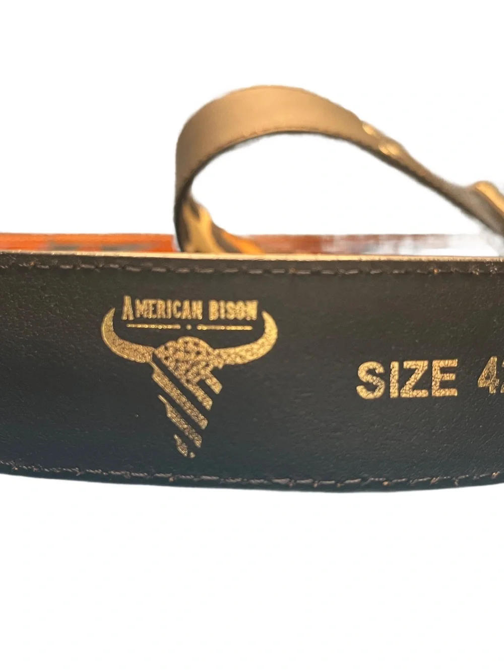 American Bison Leopard  Print Hair Tooled Leather Chunky Metal Buckle Belt Sz 42